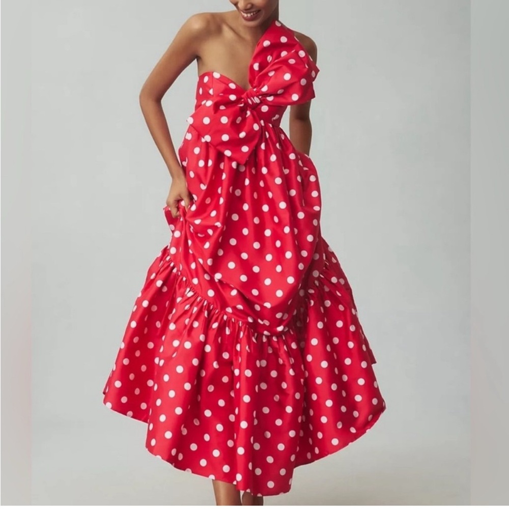 Anthropology Atsu Sally Red Polka Dot One-Shoulder Dress